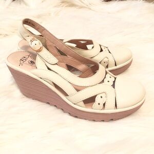 Fly London Leather Closed Toe Sling Back Wedges 38